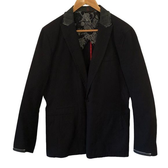 Mexx Pinstripe Denim Blazer, Embellished Frayed Collar‎ + Zip Cuffs, NWOT… - Picture 8 of 8